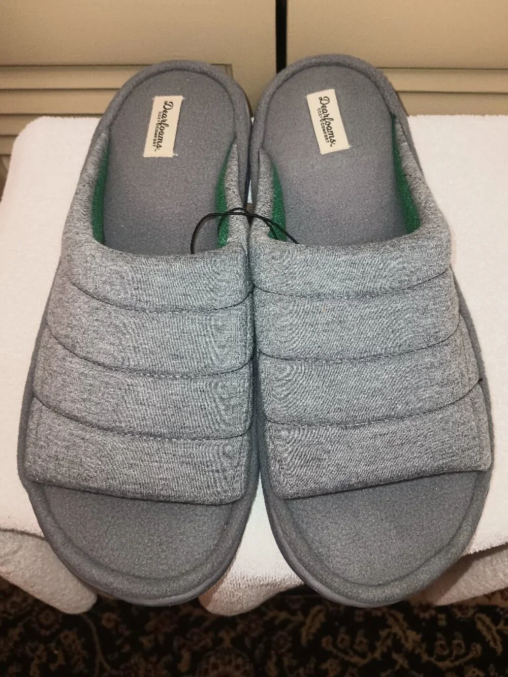 Men's Dearfoams Grey Jersey Slide XL(13-14) Slippers.